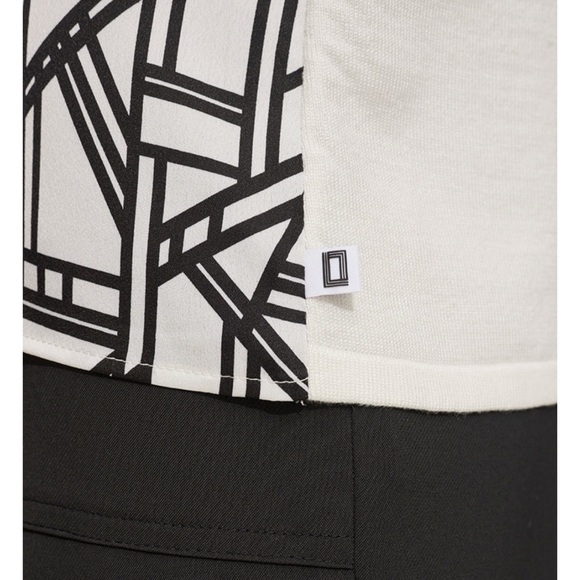 Karl Lagerfeld Paris Geometric Print Mixed Media Ruffle Trim Sleeveless Top - Picture 6 of 12